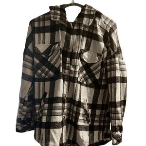 Men's Black and White Plaid Shirt Jacket